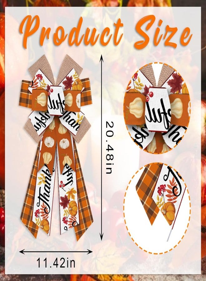 Heureppy Large Fall Wreath Bows Thanksgiving Fall Bows for Wreath Brown Thankful Words Buffalo Plaid Burlap Decor Bows for Thanksgiving Autumn Front Door Indoor Outdoor Tree Topper Wreath Decoration Supplies - Image 2